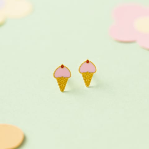 Strawberry Icecream 9KT Gold Stud Earrings for Kids