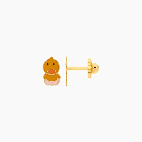 Cute Duck 9KT Gold Stud Earrings for Kids