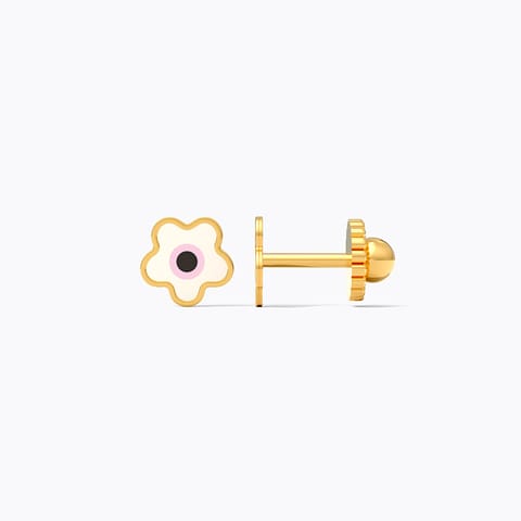 Floral Evil Eye 9KT Gold Stud Earrings for Kids