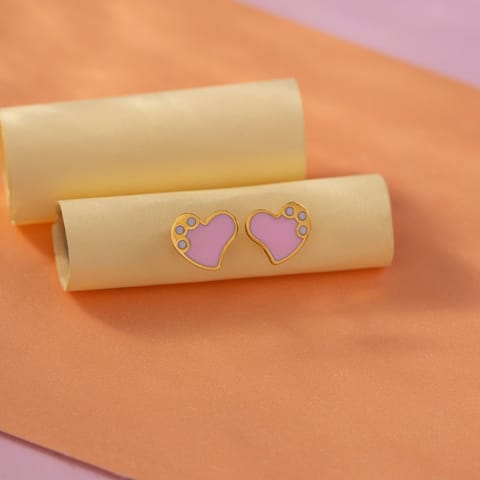 Pink & White Heart 9KT Gold Stud Earrings for Kids Pink & White Heart 9KT Gold Stud Earrings for Kids