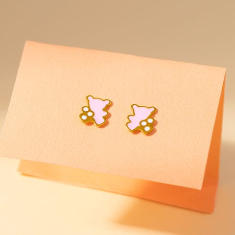 Pink Bear 9KT Gold Stud Earrings for Kids
