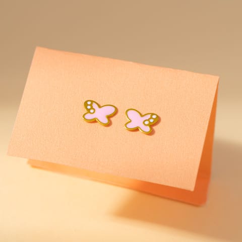 Pink & White Butterfly 9KT Gold Stud Earrings for Kids Pink & White Butterfly 9KT Gold Stud Earrings for Kids