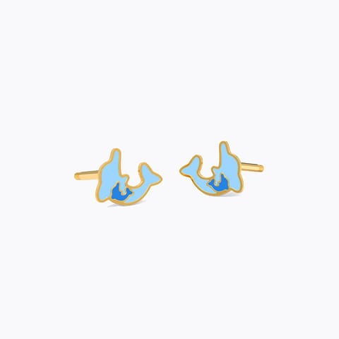 Dolphin Duo 9KT Gold Stud Earrings for Kids