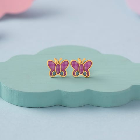 Pink Butterfly 9KT Gold Stud Earrings for Kids
