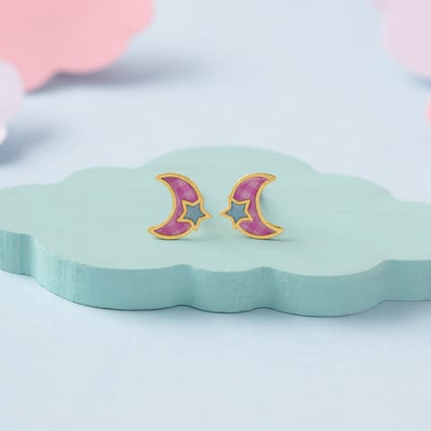 Twinkling Moon 9KT Gold Stud Earrings for Kids