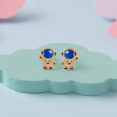 Small Astronaut 9KT Gold Stud Earrings for Kids