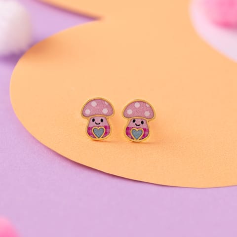 Mushroom 9KT Gold Stud Earrings for Kids