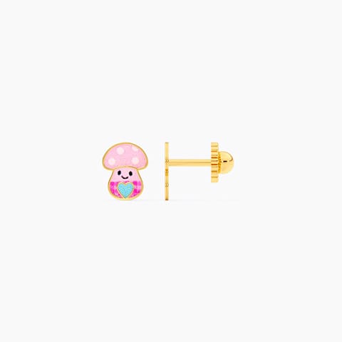 Mushroom 9KT Gold Stud Earrings for Kids
