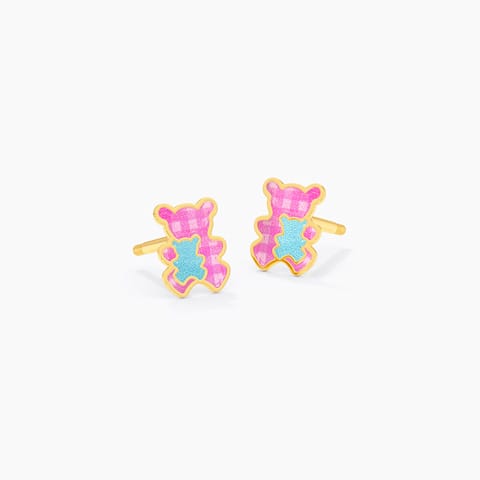 Bear Duo 9KT Gold Stud Earrings for Kids