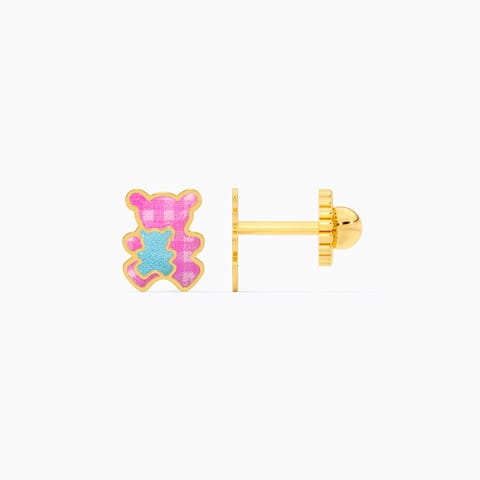 Bear Duo 9KT Gold Stud Earrings for Kids