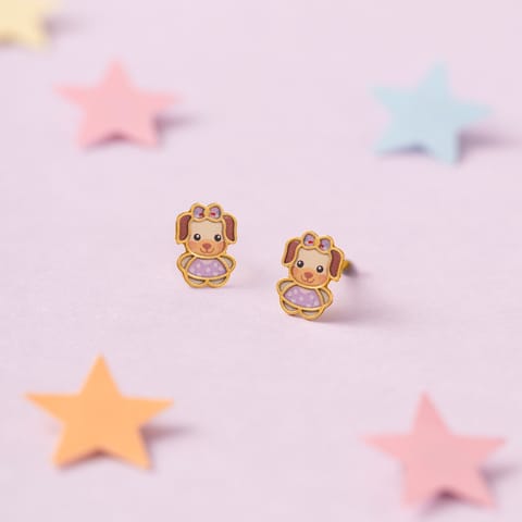 Fluffy Puppy 9KT Gold Stud Earrings for Kids