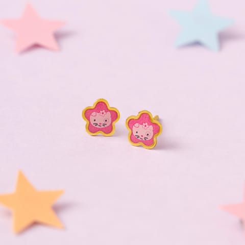 Cute Kitty 9KT Gold Stud Earrings for Kids