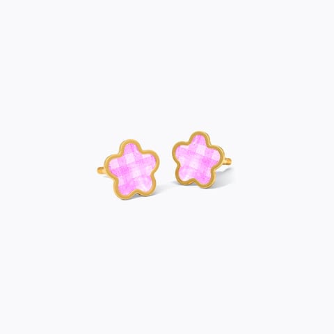 Pink Petals 9KT Gold Stud Earrings for Kids