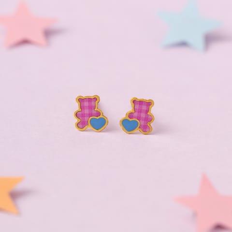 Teddy Love 9KT Gold Stud Earrings for Kids