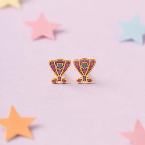 Floral Dress 9KT Gold Stud Earrings for Kids