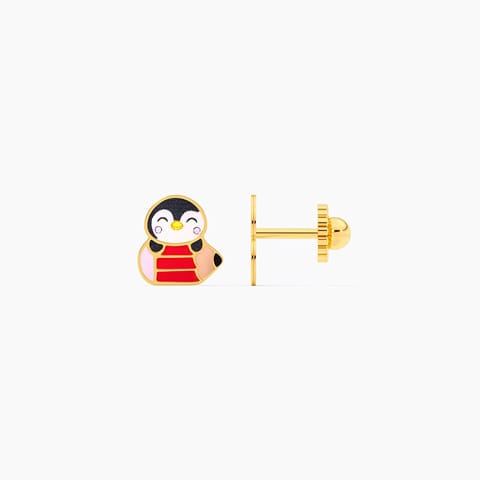 Doodling Penguin 9KT Gold Stud Earrings for Kids Doodling Penguin 9KT Gold Stud Earrings for Kids