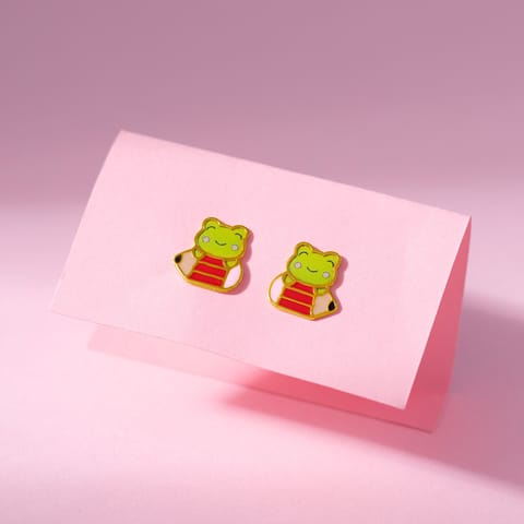 Doodling Frog 9KT Gold Stud Earrings for Kids
