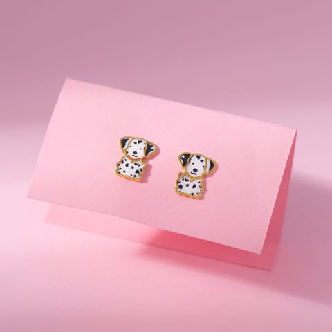 Black & White Dog 9KT Gold Stud Earrings for Kids Black & White Dog 9KT Gold Stud Earrings for Kids