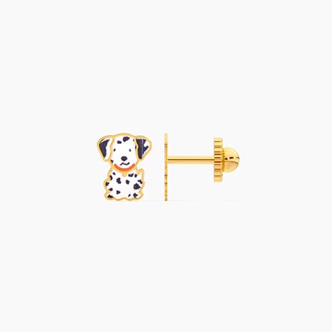 Black & White Dog 9KT Gold Stud Earrings for Kids