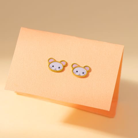 Mouse 9KT Gold Stud Earrings for Kids