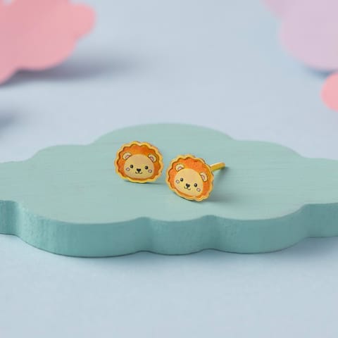 Lion Face 9KT Gold Stud Earrings for Kids