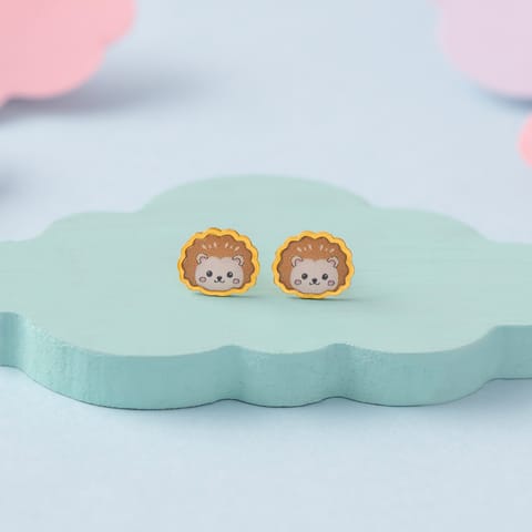 Hedgehog 9KT Gold Stud Earrings for Kids