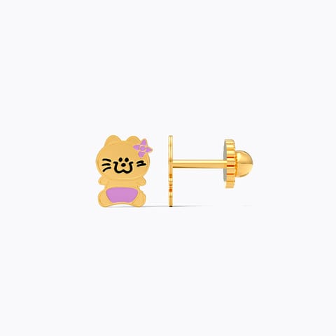 Small Cat 9KT Gold Stud Earrings for Kids