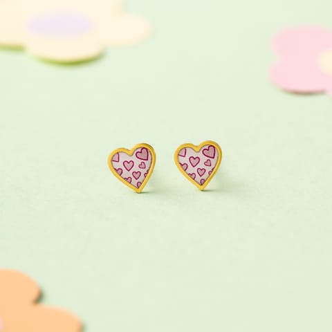 Printed Heart 9KT Gold Stud Earrings for Kids Printed Heart 9KT Gold Stud Earrings for Kids
