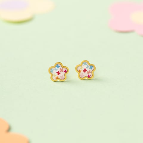Printed Bloom 9KT Gold Stud Earrings for Kids Printed Bloom 9KT Gold Stud Earrings for Kids