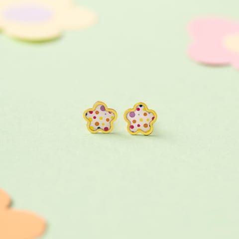 Printed Flower 9KT Gold Stud Earrings for Kids Printed Flower 9KT Gold Stud Earrings for Kids