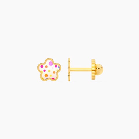Printed Flower 9KT Gold Stud Earrings for Kids