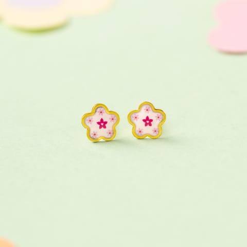Printed Floral 9KT Gold Stud Earrings for Kids