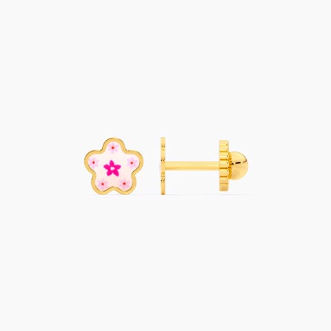 Printed Floral 9KT Gold Stud Earrings for Kids