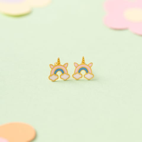 Rainbow Unicorn 9KT Gold Stud Earrings for Kids Rainbow Unicorn 9KT Gold Stud Earrings for Kids