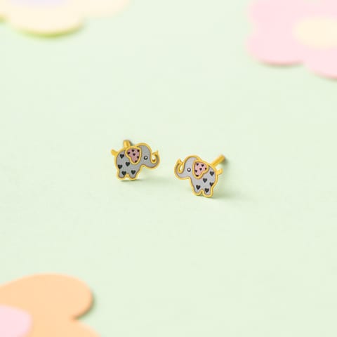 Elephant Emboss 9KT Gold Stud Earrings for Kids