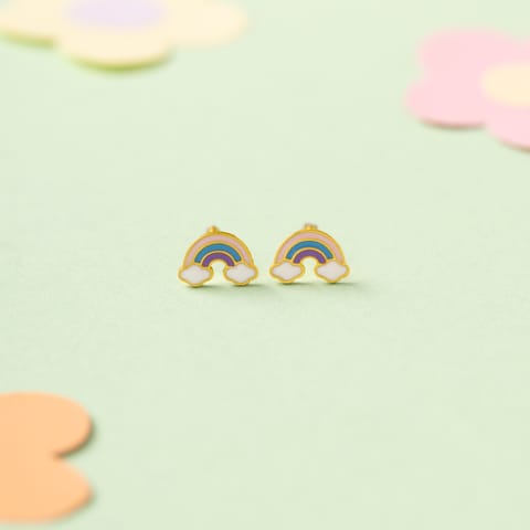 Rainbow 9KT Gold Stud Earrings for Kids