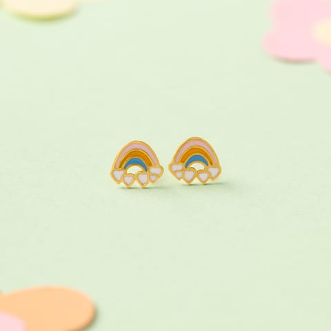 Rainbow with heart 9KT Gold Stud Earrings for Kids Rainbow with heart 9KT Gold Stud Earrings for Kids