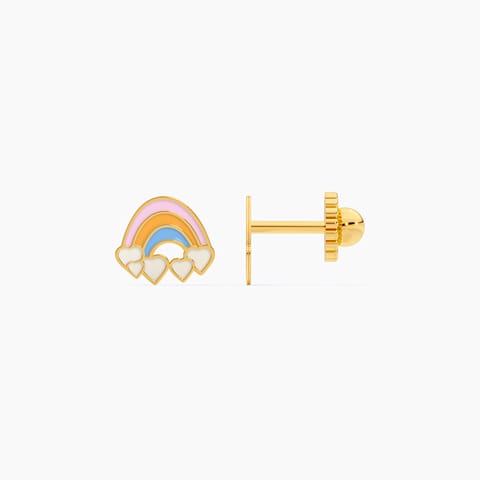 Rainbow with heart 9KT Gold Stud Earrings for Kids Rainbow with heart 9KT Gold Stud Earrings for Kids