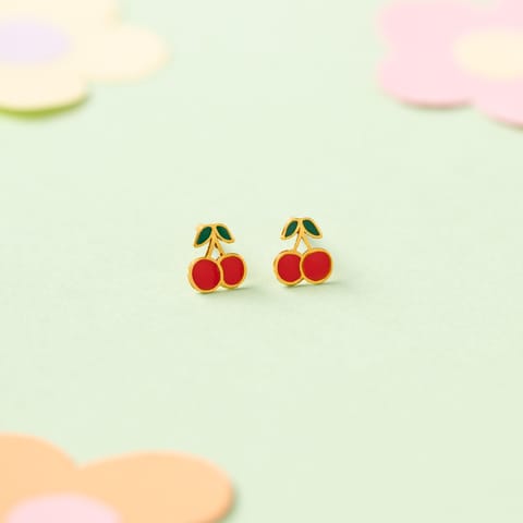 Cherry 9KT Gold Stud Earrings for Kids