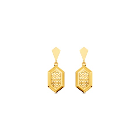 Emboss Hexagon Gold Drop Earrings Emboss Hexagon Gold Drop Earrings