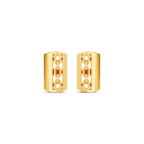 Structured Grid Gold Stud Earrings for Men