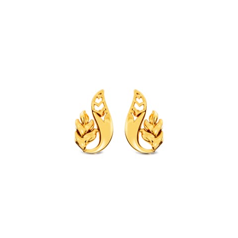 Leafy Bend Gold Stud Earrings