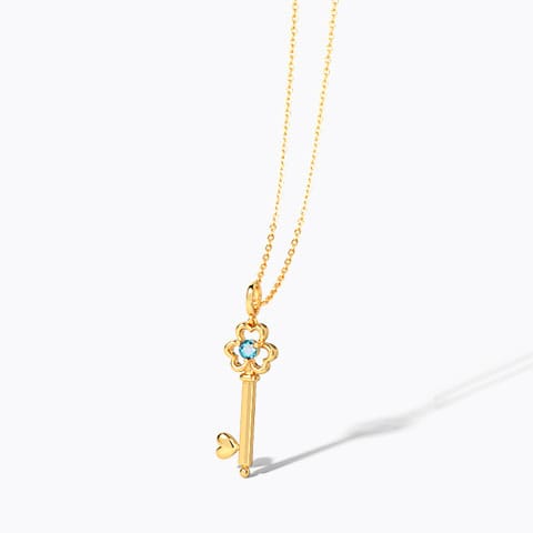 Aqua Floret Gemstone Key Necklace Gold,Gemstone Necklaces 14 Karat Yellow Gold Aqua Floret Gemstone Key Necklace