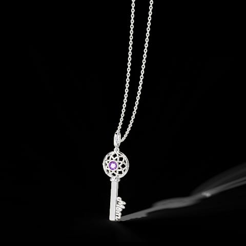 Amethyst Ornate Gemstone Key Necklace