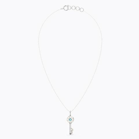 Aqua Ornate Gemstone Key Necklace Aqua Ornate Gemstone Key Necklace