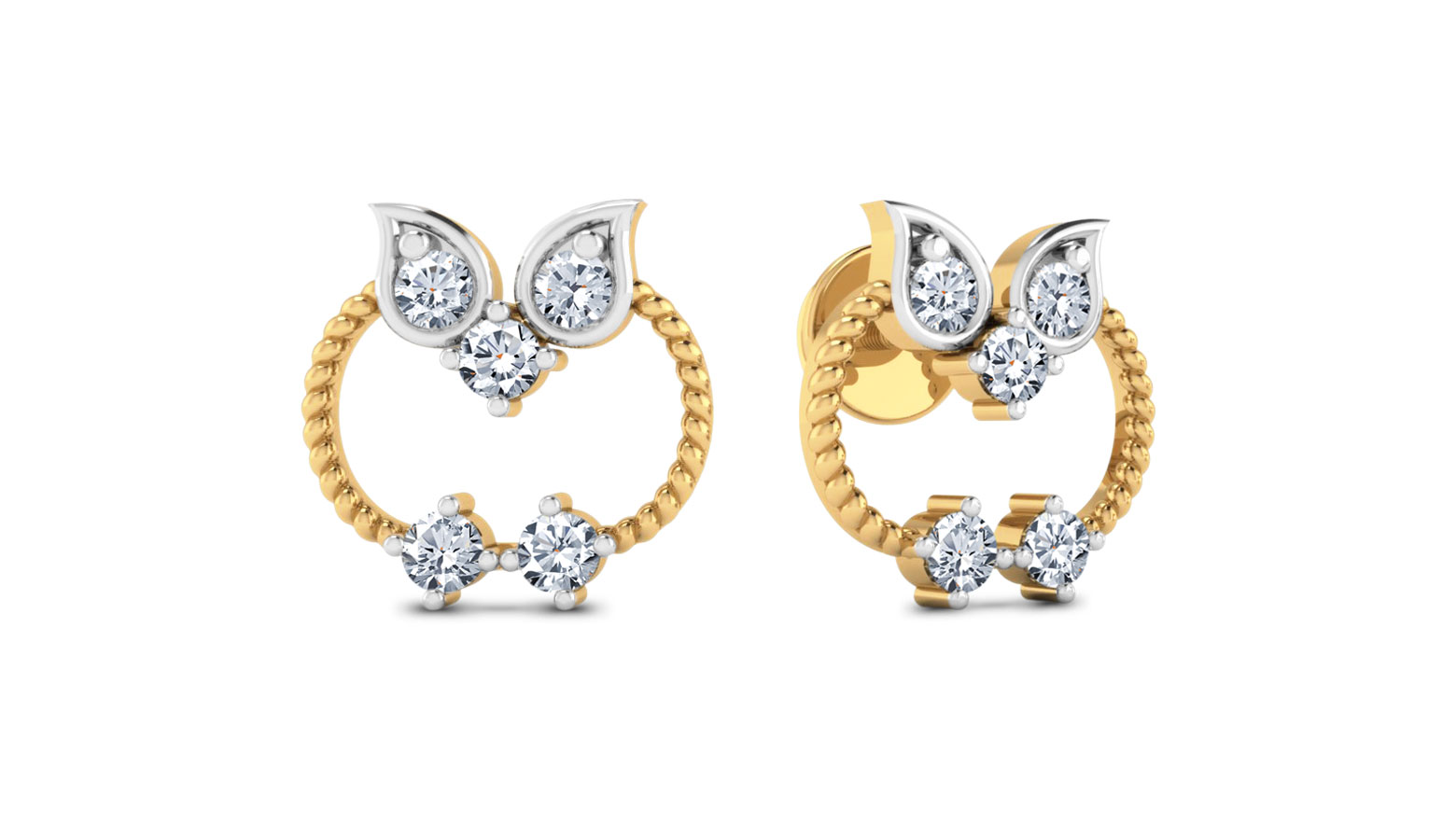 Five-stone Diamond Earrings, 18K White & Yellow Gold, 0.40 ct total diamond weight Five-stone Diamond Earrings, 18K White & Yellow Gold, 0.40 ct total diamond weight