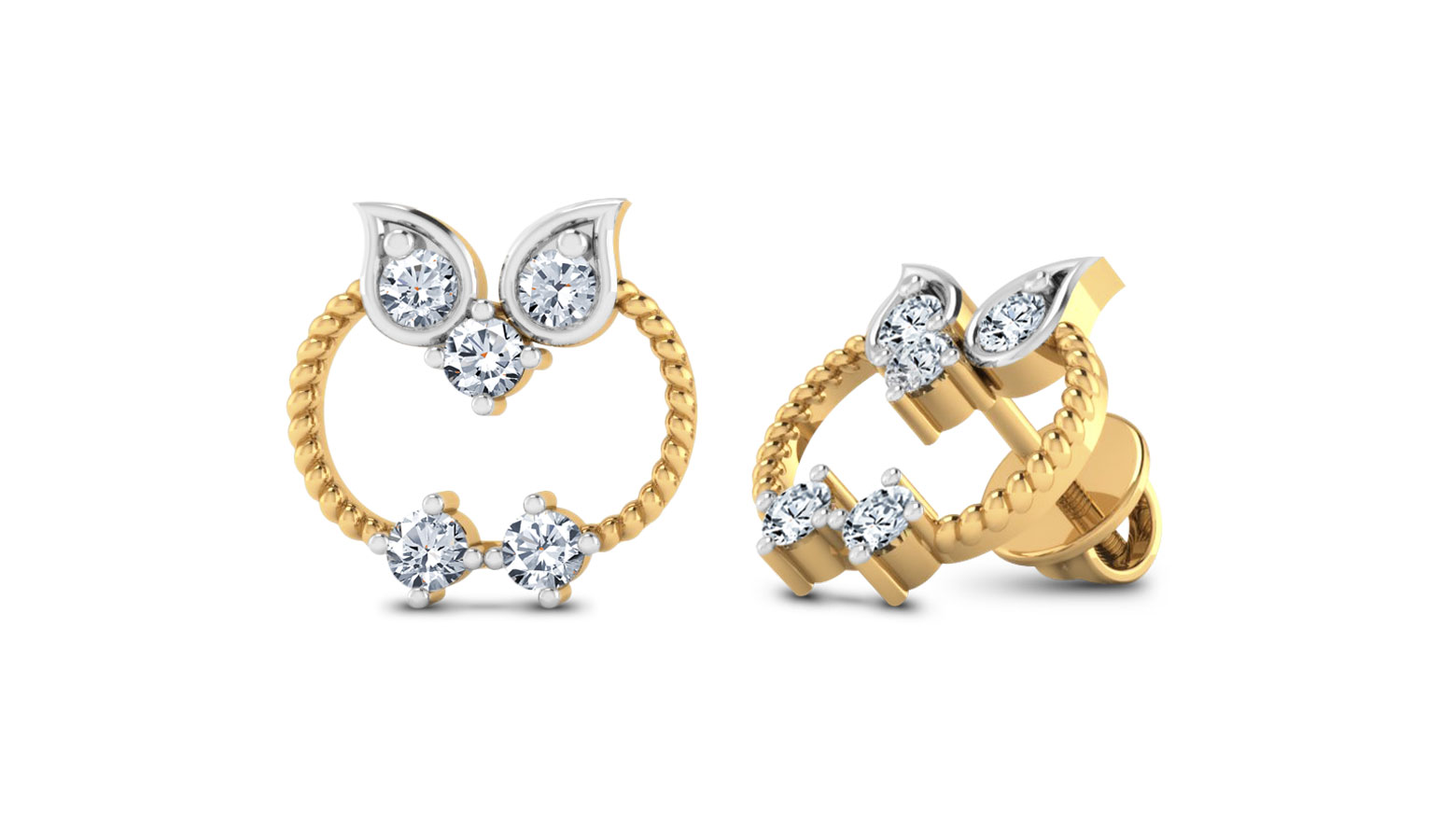 Five-stone Diamond Earrings, 18K White & Yellow Gold, 0.40 ct total diamond weight Five-stone Diamond Earrings, 18K White & Yellow Gold, 0.40 ct total diamond weight