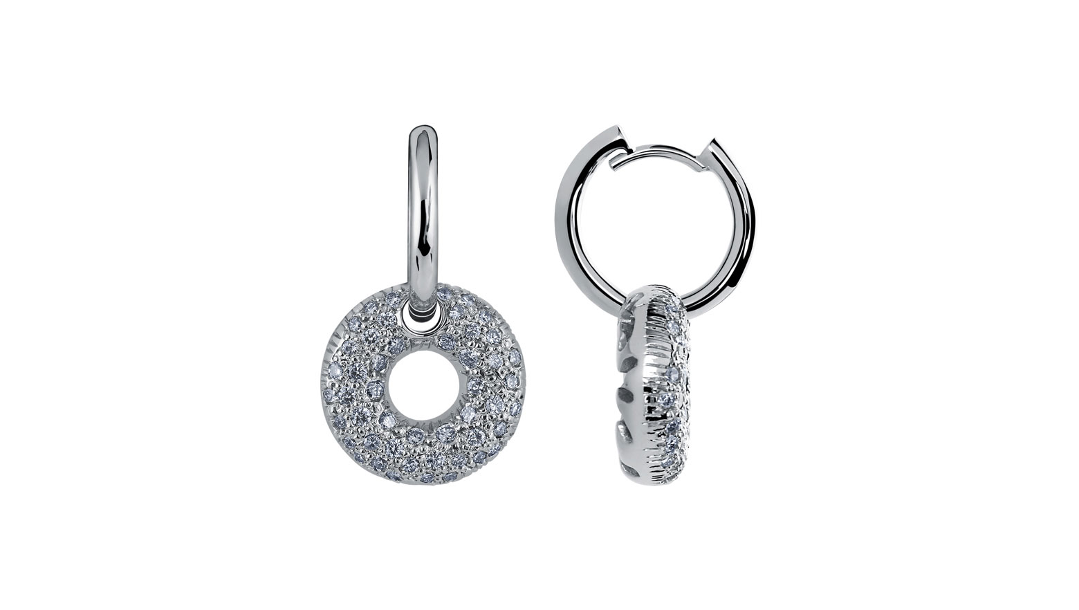 Circular Diamond Hoop-style Drops, 18K White Gold, 1.06 ct total diamond weight Circular Diamond Hoop-style Drops, 18K White Gold, 1.06 ct total diamond weight