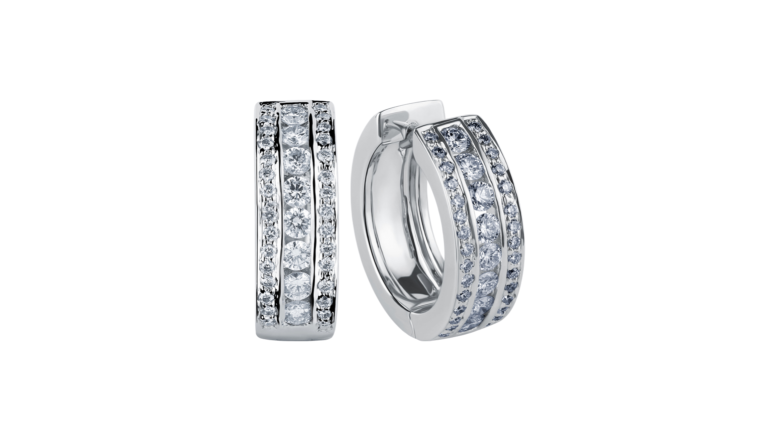 Triumph 3-Row Diamond Hoops, 18k White Gold, 1.04 ct total diamond weight