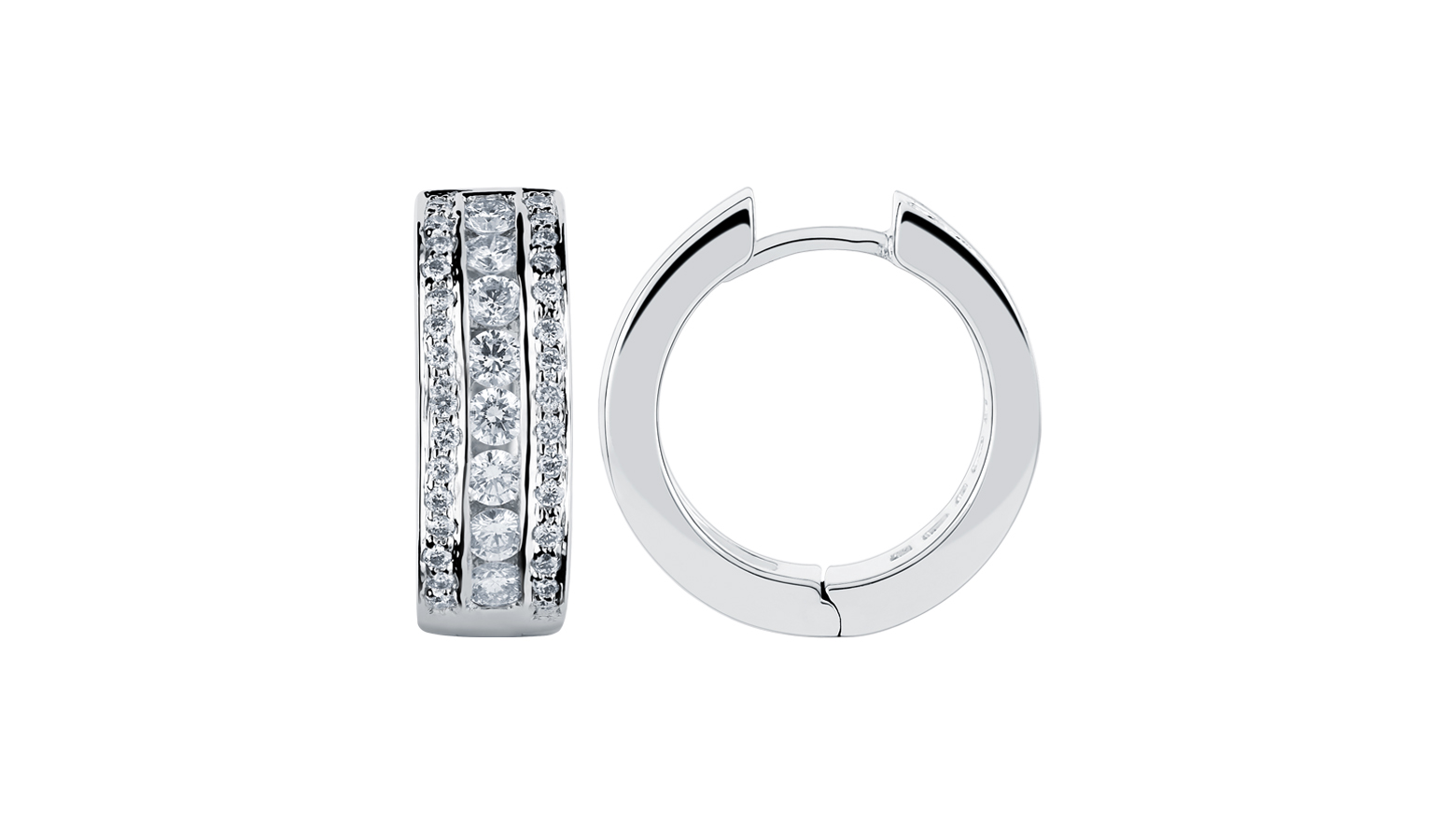 Triumph 3-Row Diamond Hoops, 18k White Gold, 1.04 ct total diamond weight